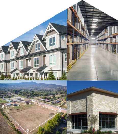 An image of various types of projects that Mazaca Investments has worked on, including commercial and residential real estate, advisory, and investment services.